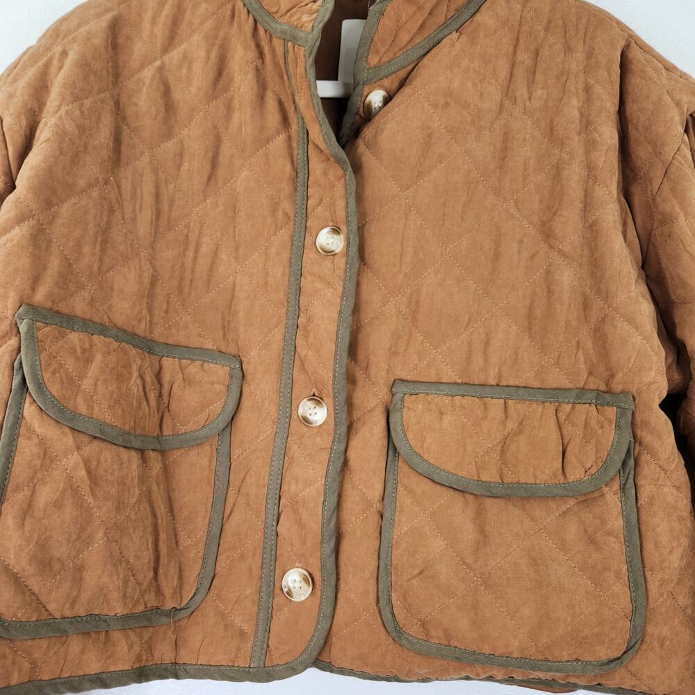 Hem & Thread Light Brown Quilted Cropped Jacket NWT Small Biker Equestrian - Picture 2 of 11